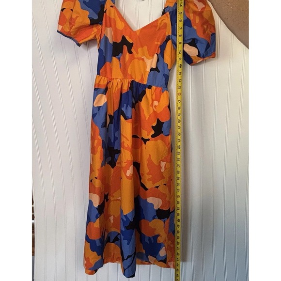 Tabitha Brown Dress 2  Midi Blue Orange Tropical Abstract Floral Pocket - Picture 10 of 11